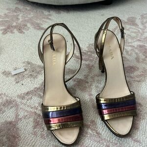 Prada Gold and Purple Heels with Metallic Straps